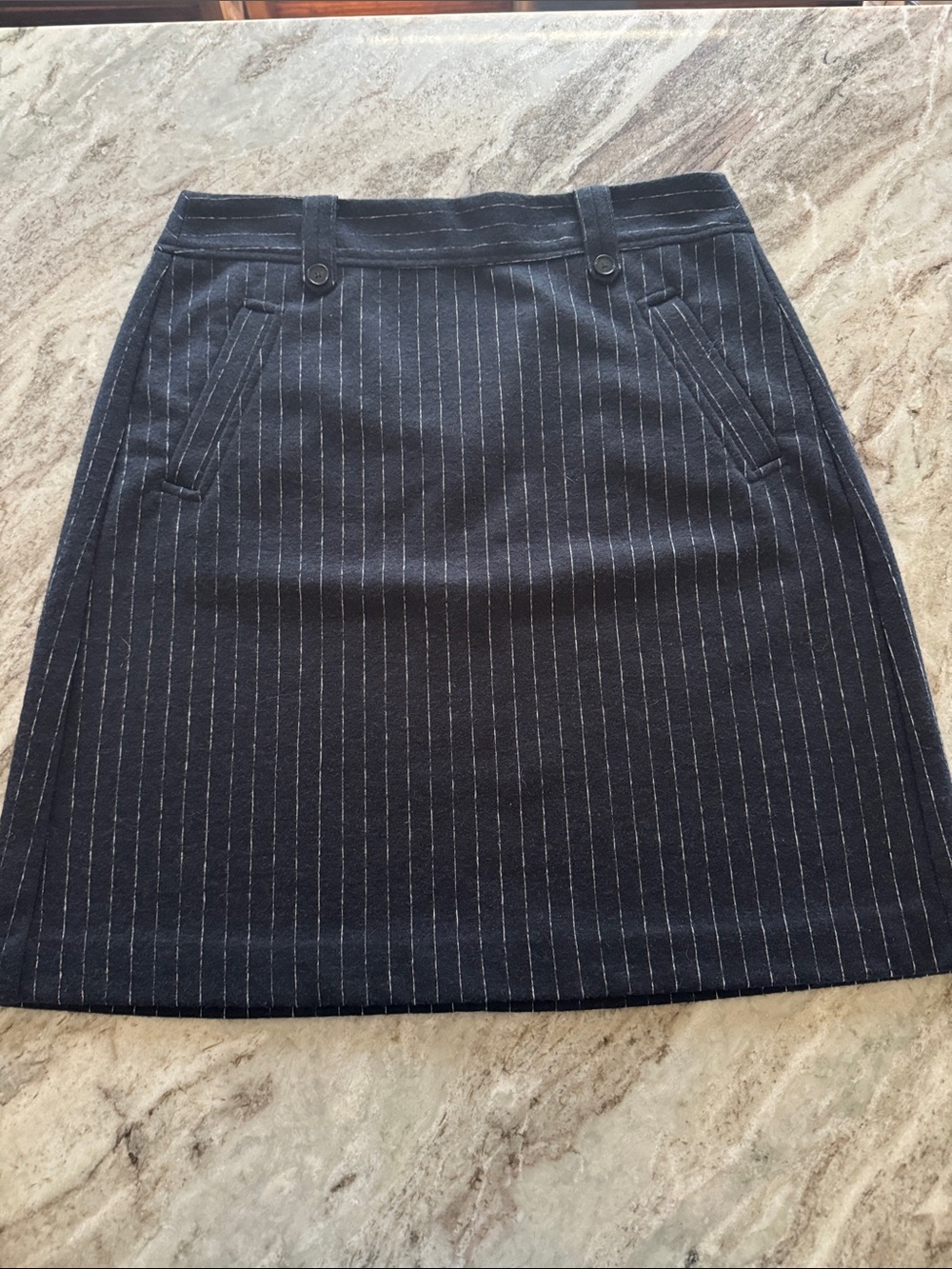 LOFT Navy Pinstripe A-Line Skirt